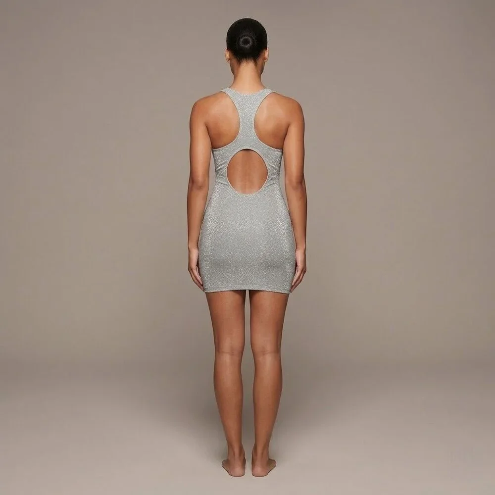 SKIMS Glitter Swim Metallic Dress Cover Up 2X Nickel Silver